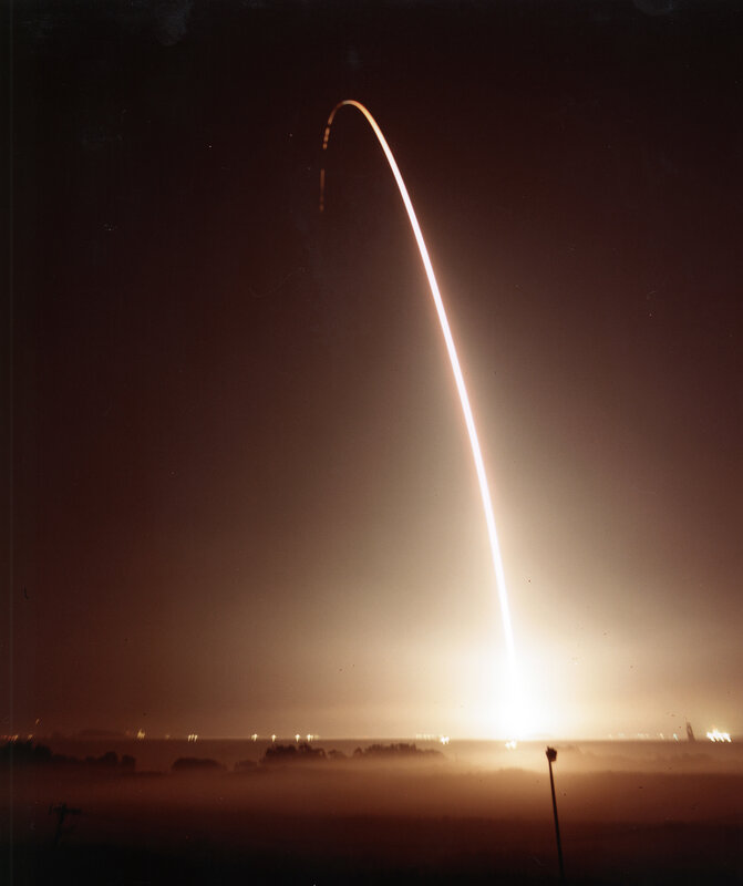 Rocket launch at night