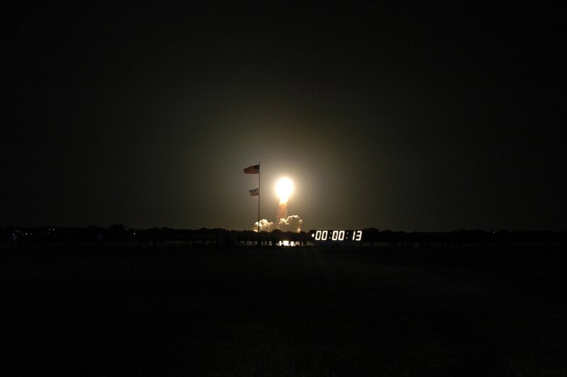 Rocket launch at night