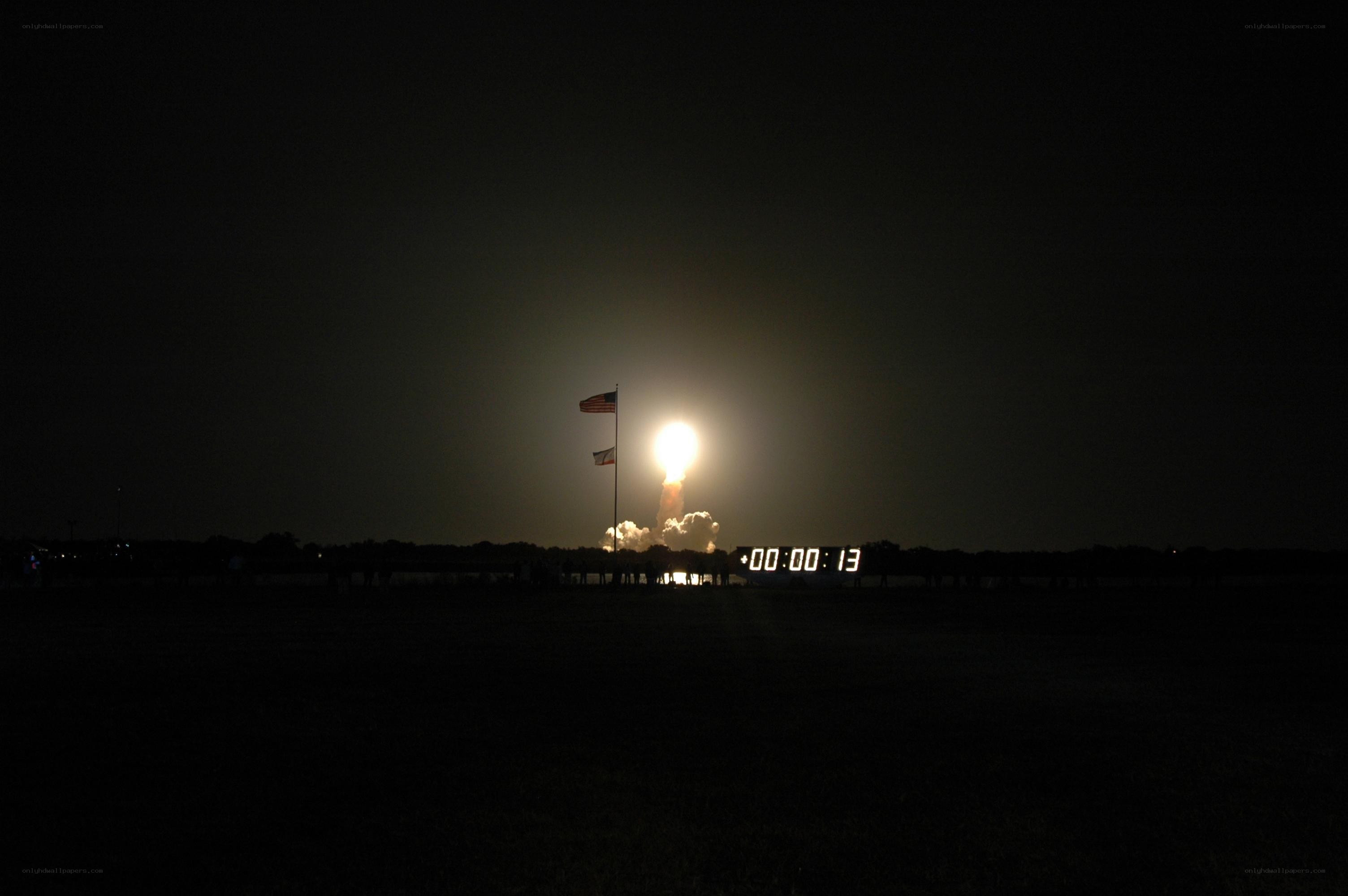 Rocket launch at night
