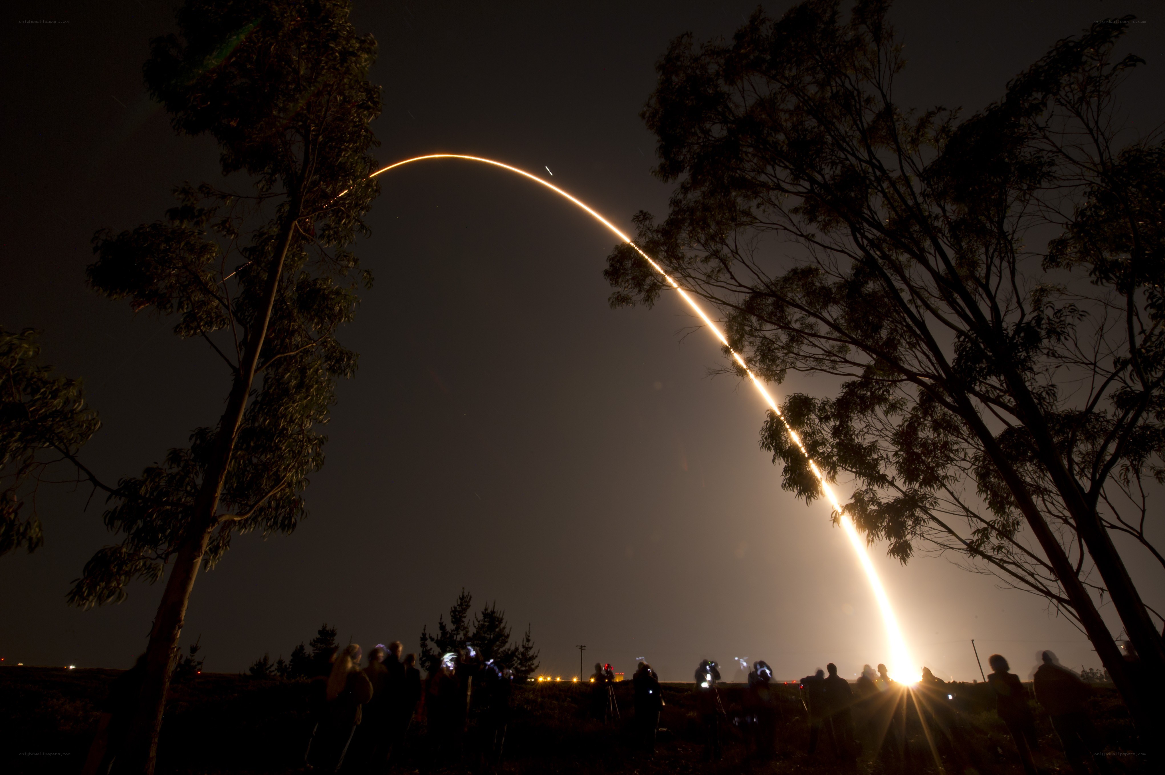 Rocket launch at night