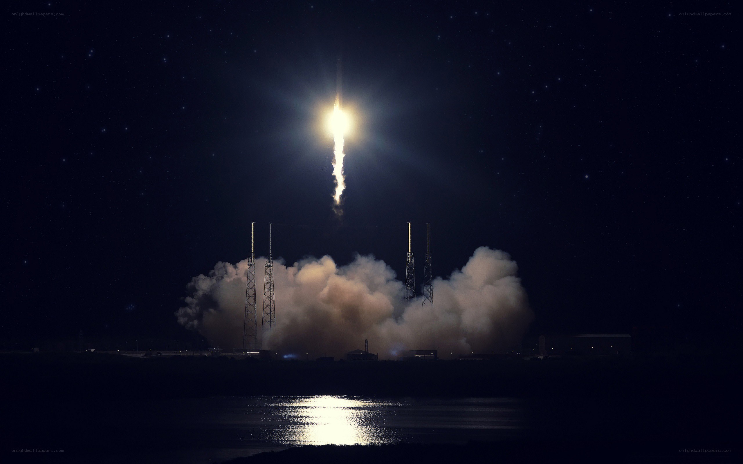 Rocket launch at night