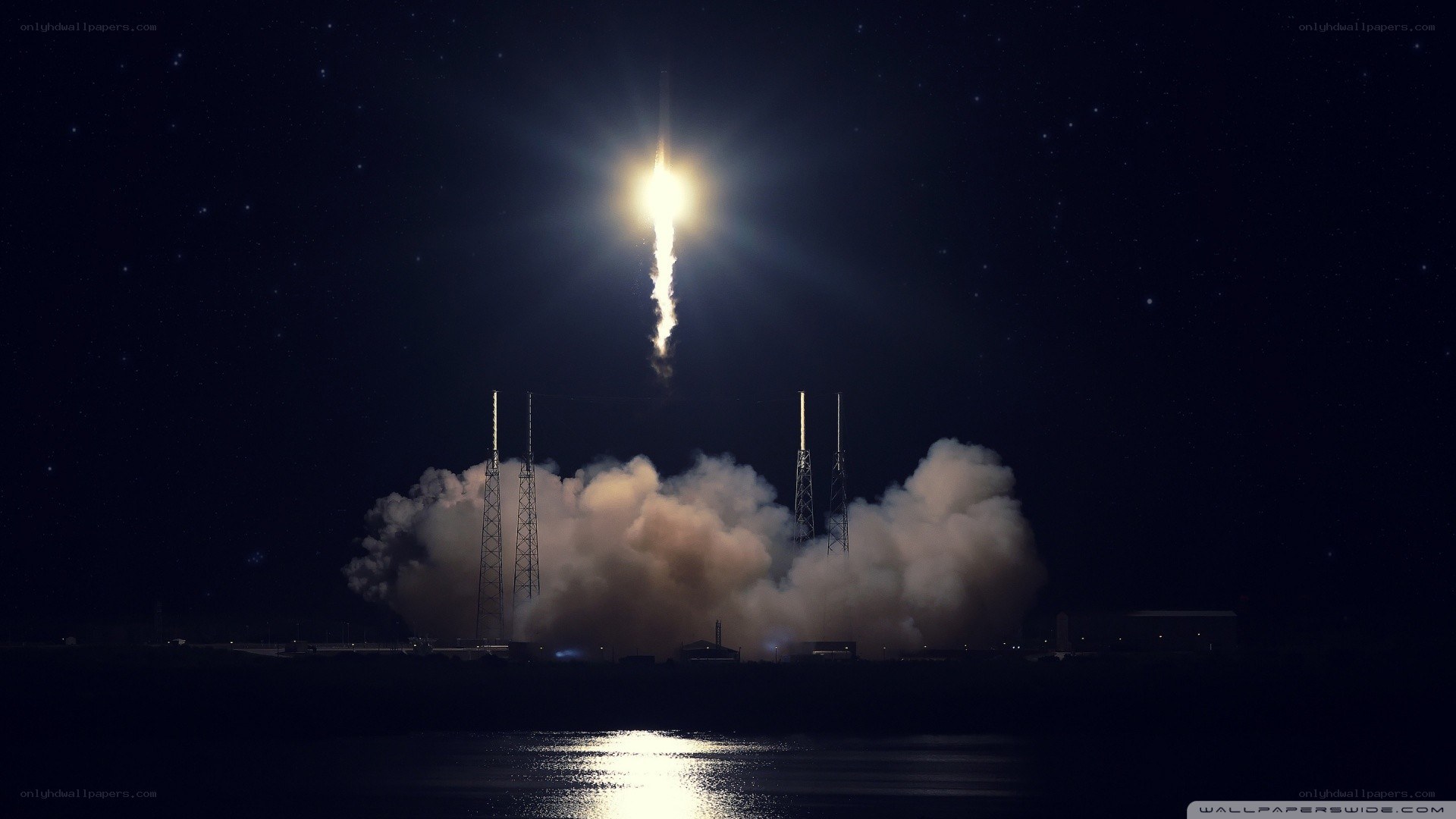 Rocket launch at night