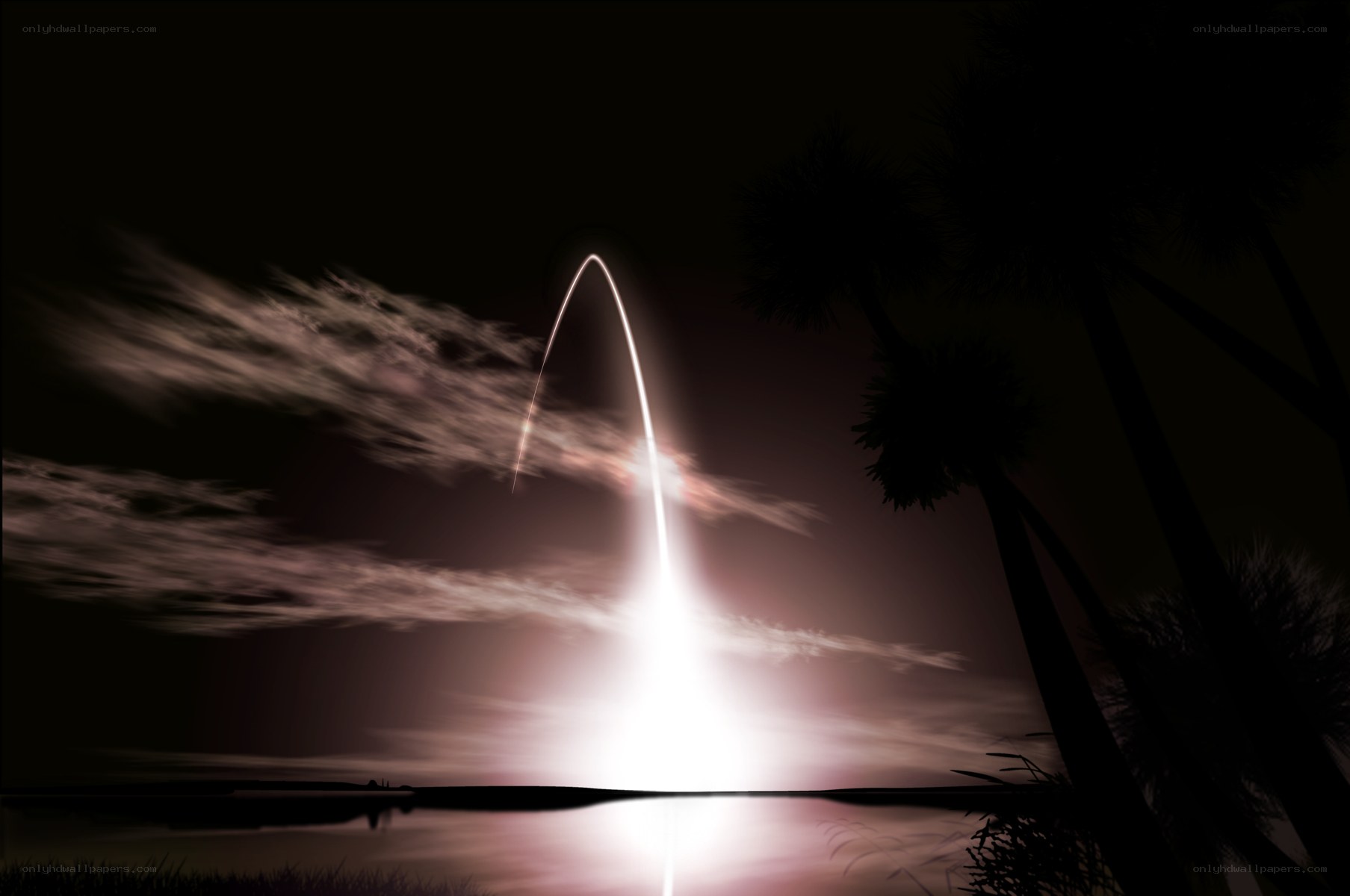 Rocket launch at night