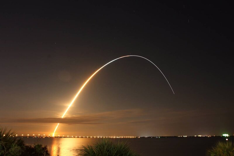 Rocket launch at night