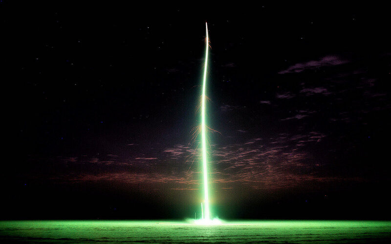Rocket launch at night