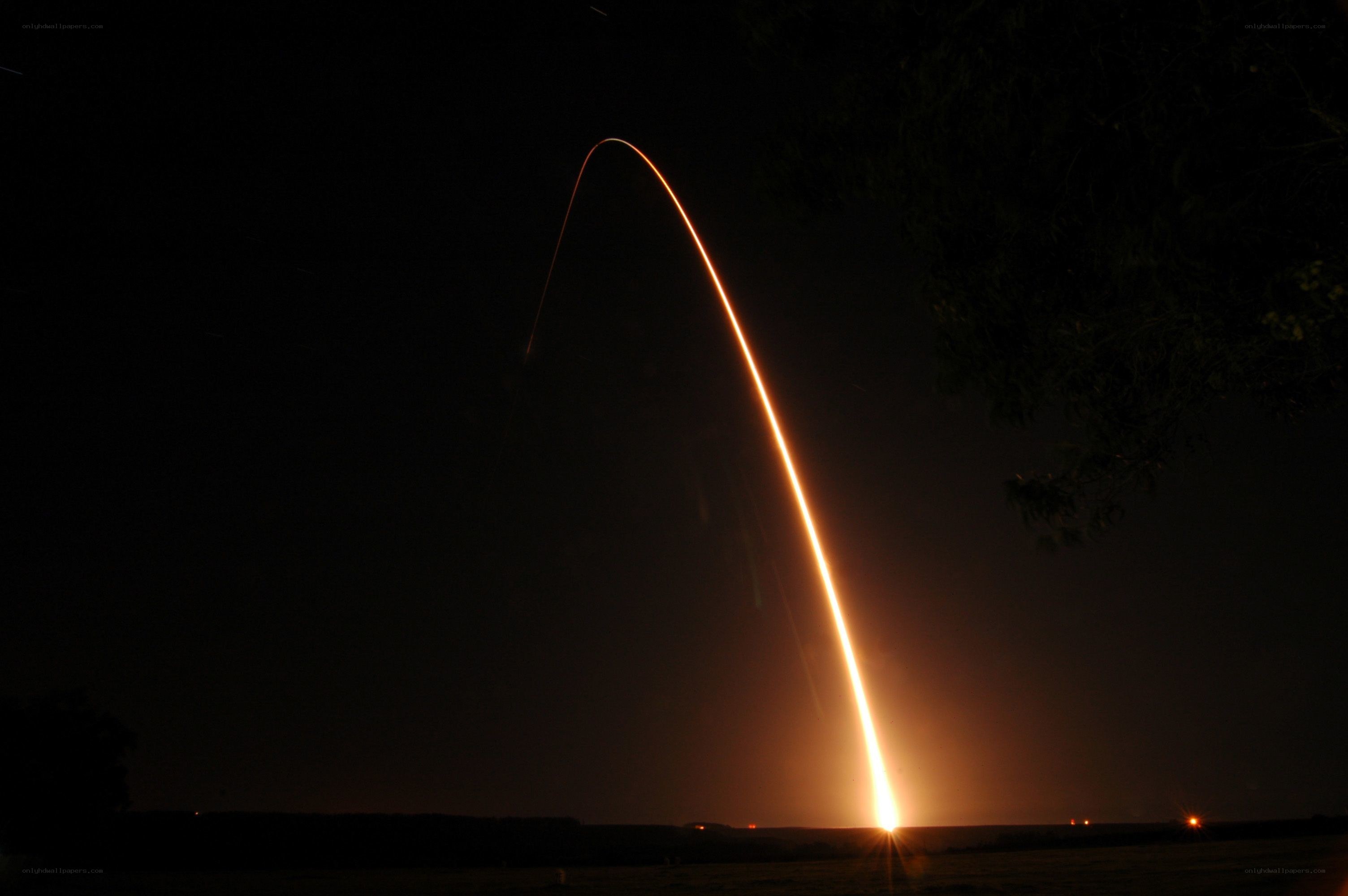 Rocket launch at night