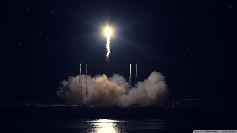 Rocket Launch at Night — Black, Dramatic, Photograph, Launch Pad