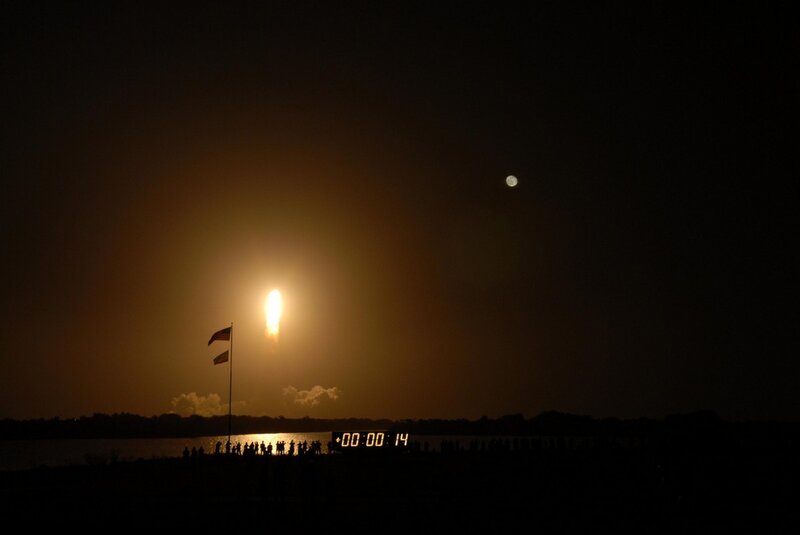 Rocket Launch at Night — Black, Dramatic, Photograph, Moon