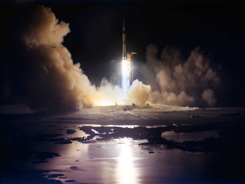 Rocket Launch at Night — Black, Dramatic, Photograph, Smoke, Flame
