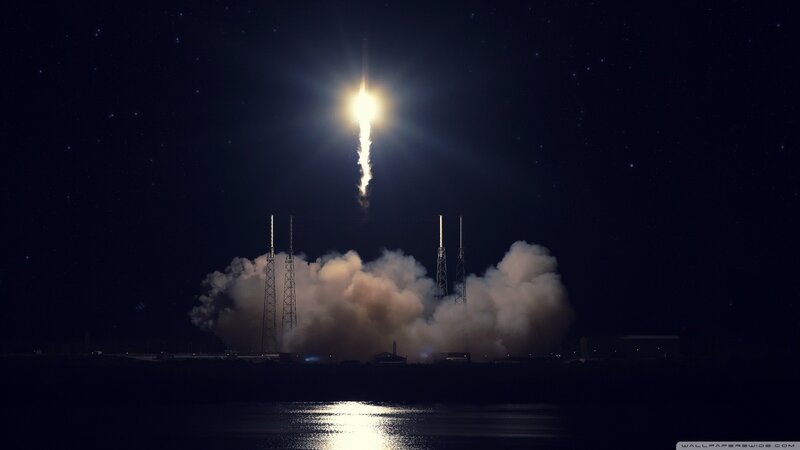 Rocket Launch at Night — Black, Dramatic, Photograph, Smoke, Launch Pad