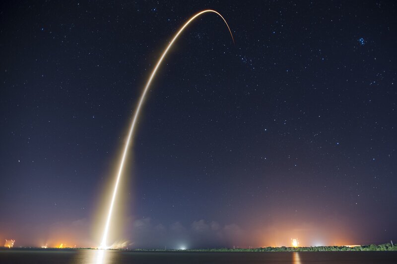 Rocket Launch at Night — Black, Dramatic, Photograph, Stars, Sky
