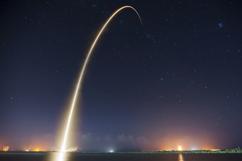 Rocket Launch at Night — Black, Dramatic, Photograph, Stars