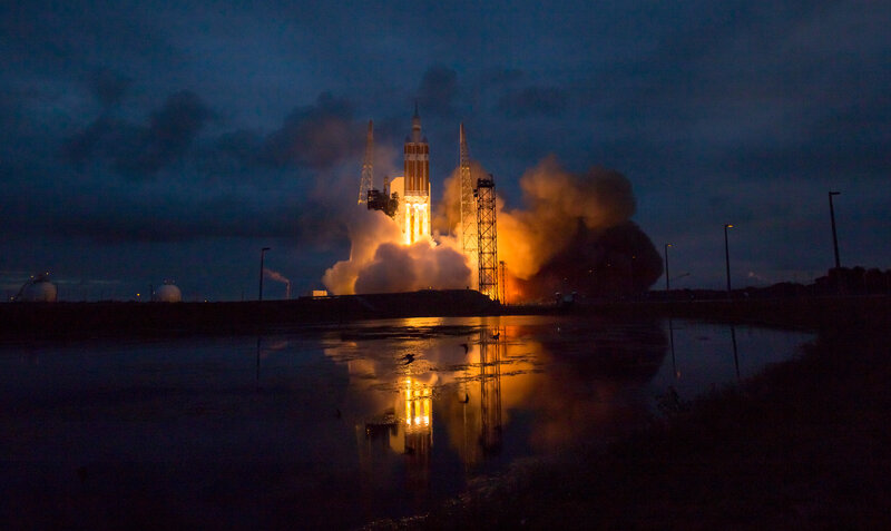 Rocket Launch at Night — Dark Blue