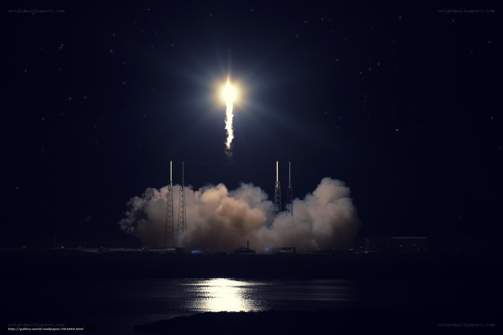 Rocket launch at night