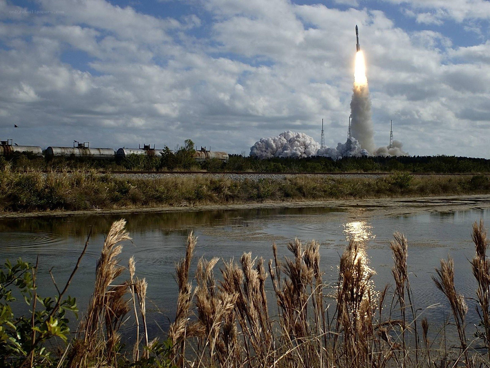 Rocket launch at spaceport