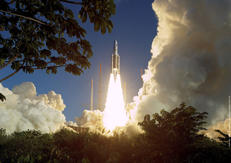 Rocket launch at sunrise