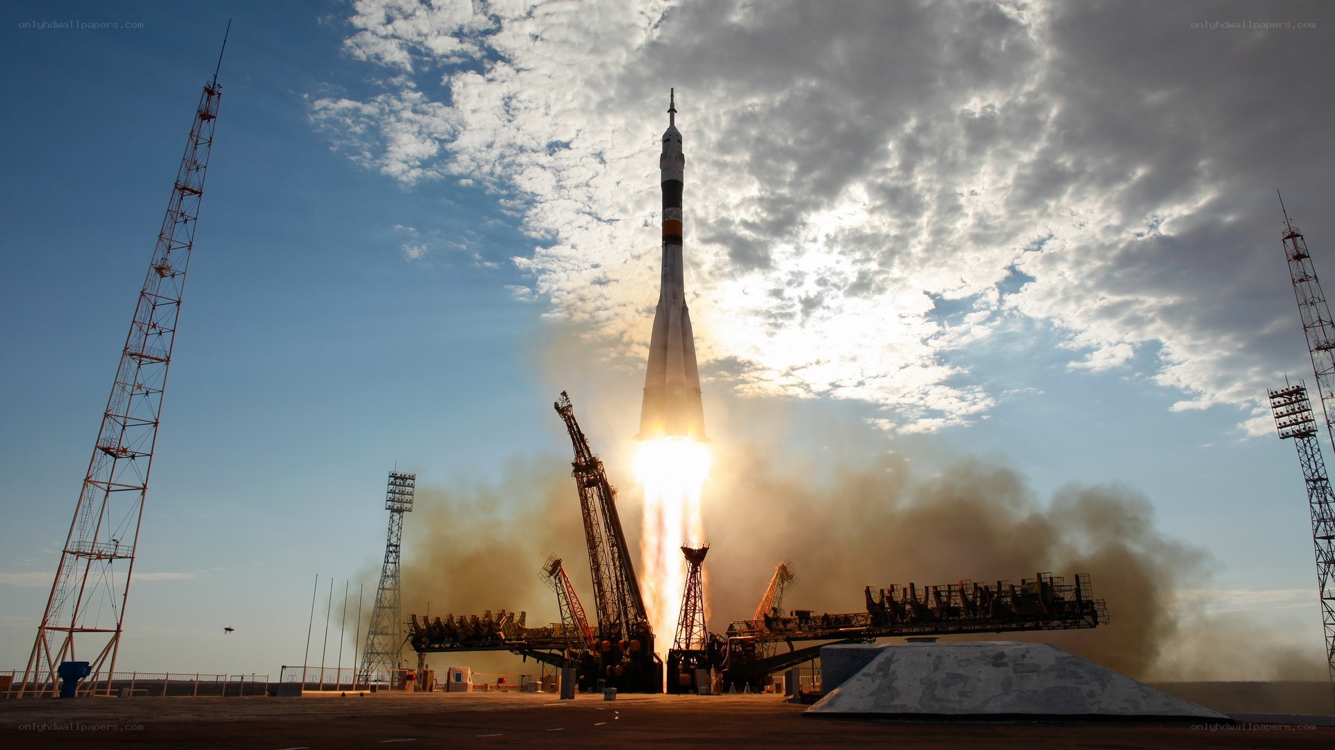 Rocket launch at sunrise