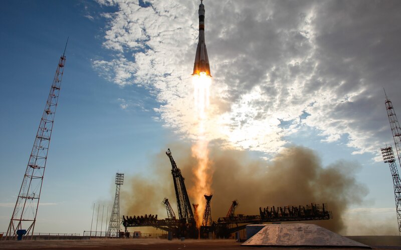 Rocket launch at sunrise