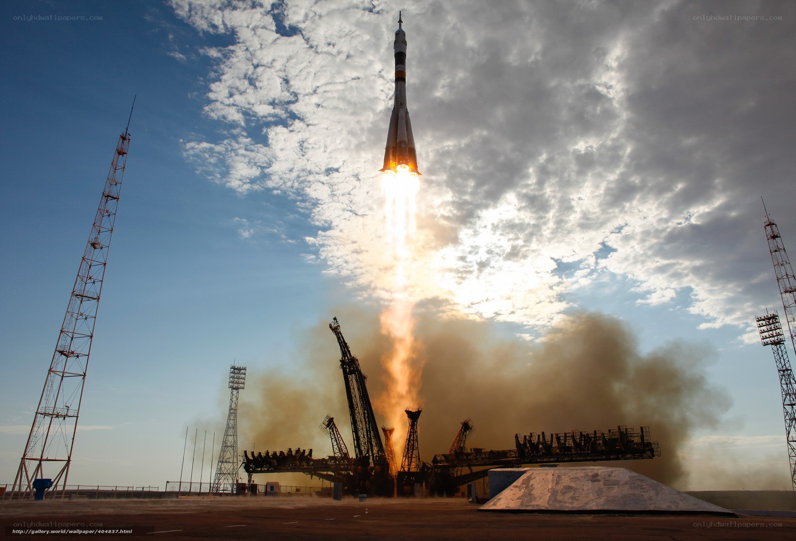 Rocket launch at sunrise