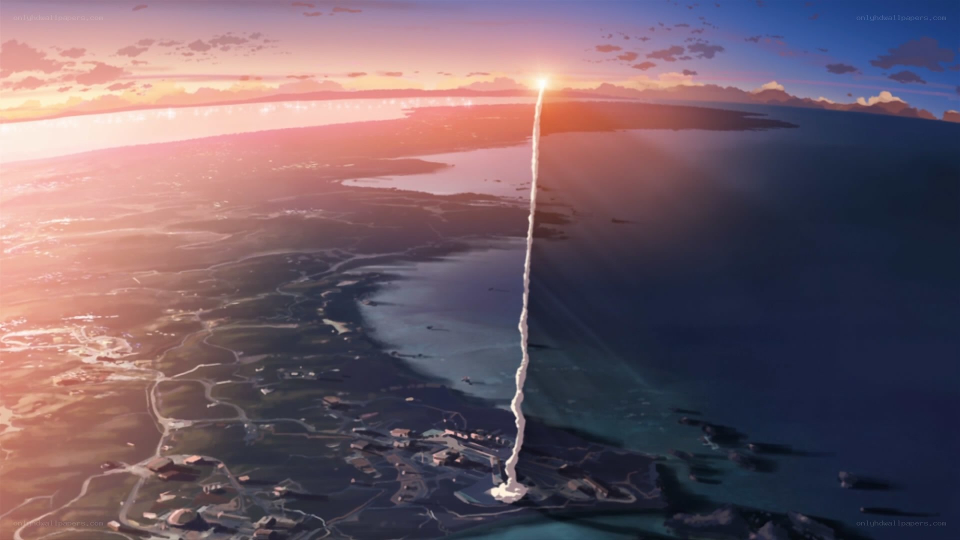 rocket launch at sunset