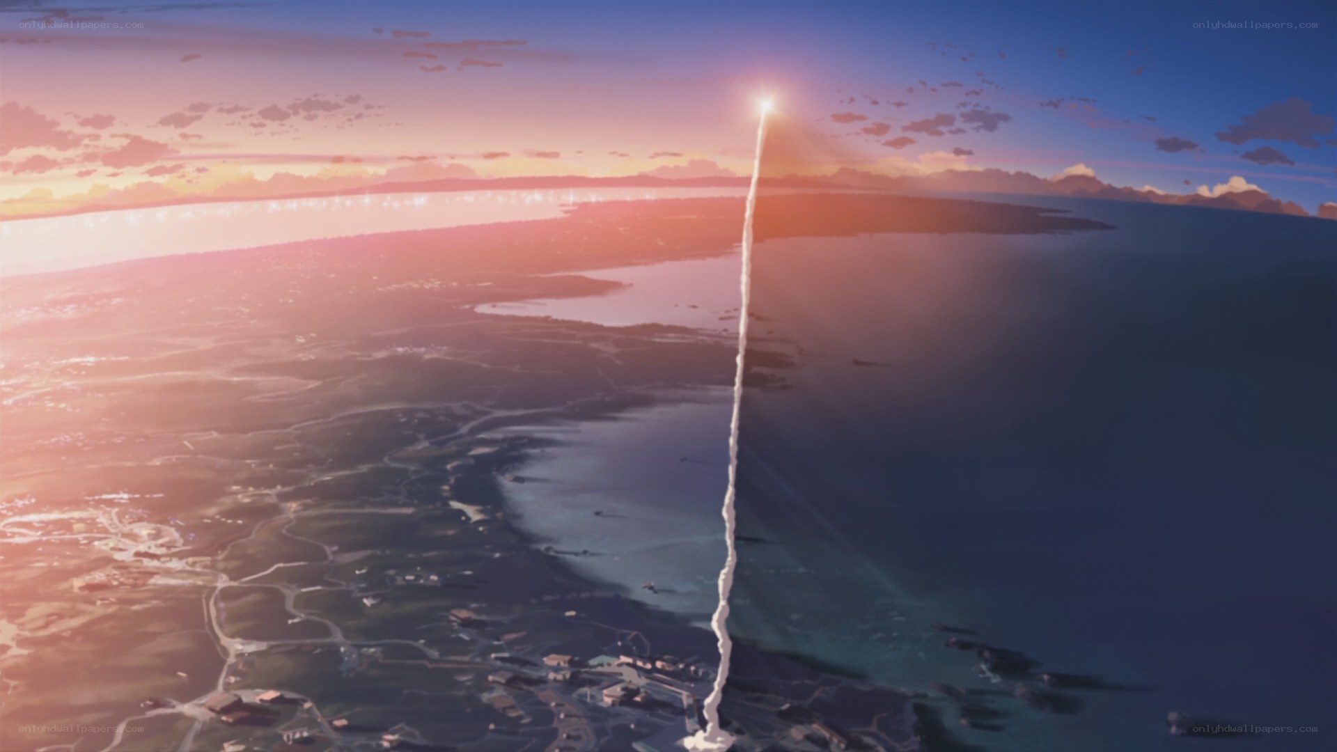 rocket launch at sunset