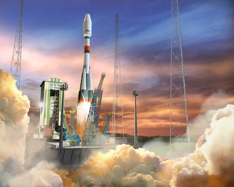 Rocket launch at sunset