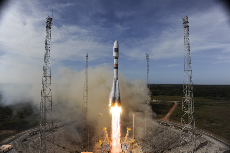Rocket Launch — Blue, Dramatic, Afternoon, Photograph, Smoke, Launch Tower, Flame