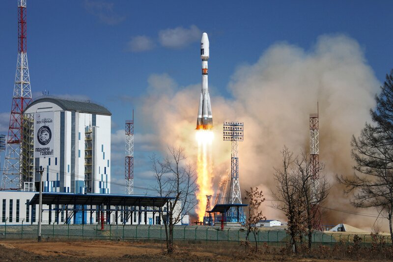 Rocket Launch — Blue, Dramatic, Afternoon, Photograph, Smoke, Tower, Building