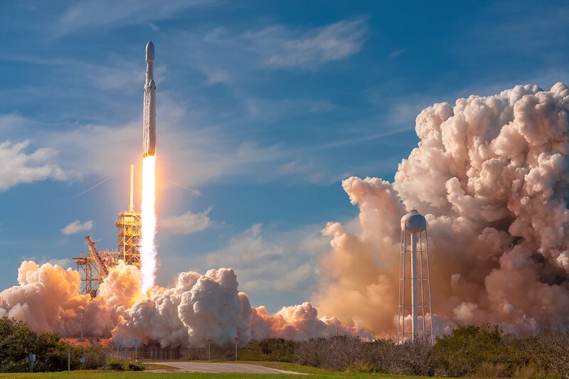 Rocket Launch — Blue, Dramatic, Morning, Photograph, Smoke, Clouds