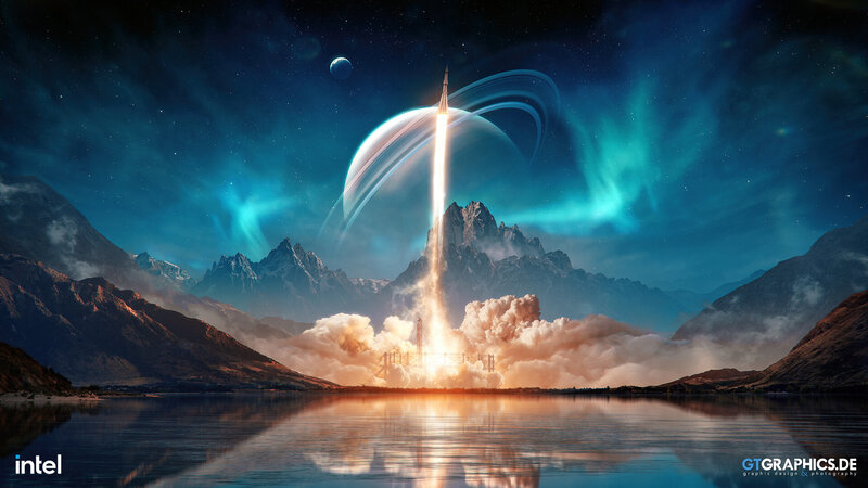 Rocket Launch — Blue, Dramatic, Night, Digital Art