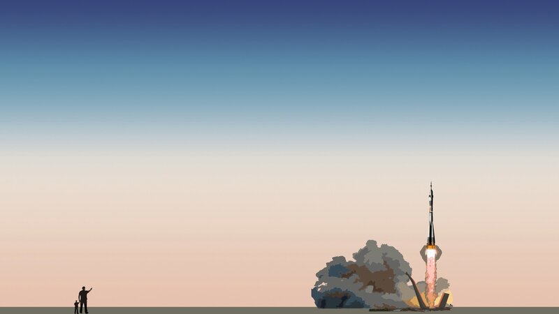 Rocket Launch — Blue, Dramatic, Sunset, Digital Art