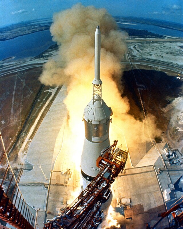 Rocket launch from pad