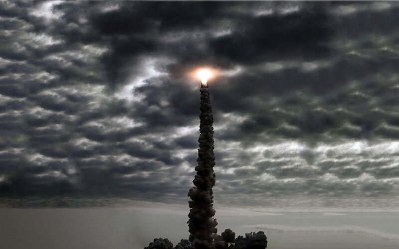 Rocket Launch — Gray, Dramatic, Night, Photograph, Smoke