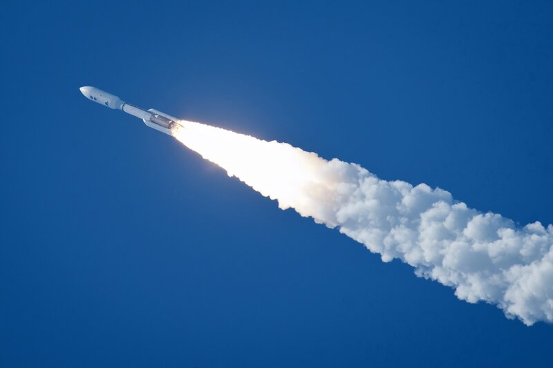 Rocket launch into blue sky