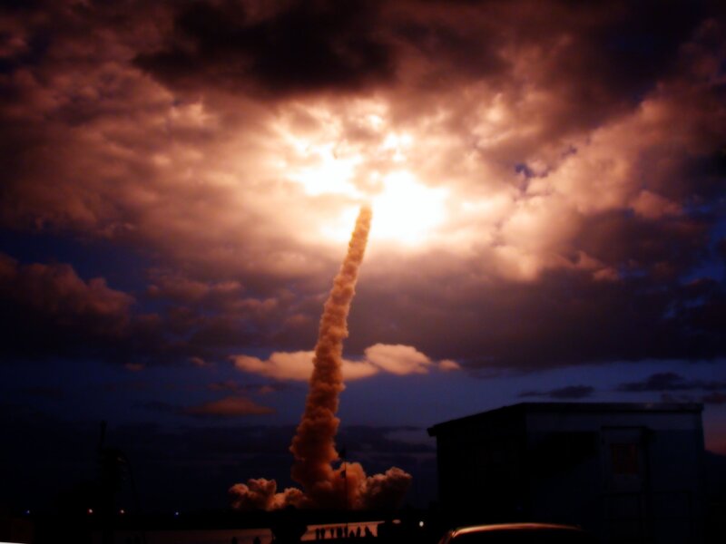 Rocket Launch — Orange, Dramatic, Night, Photograph, Smoke Trail