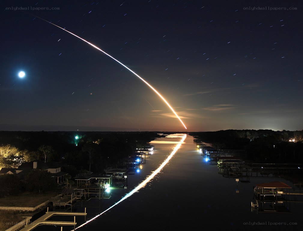 Rocket launch over canal