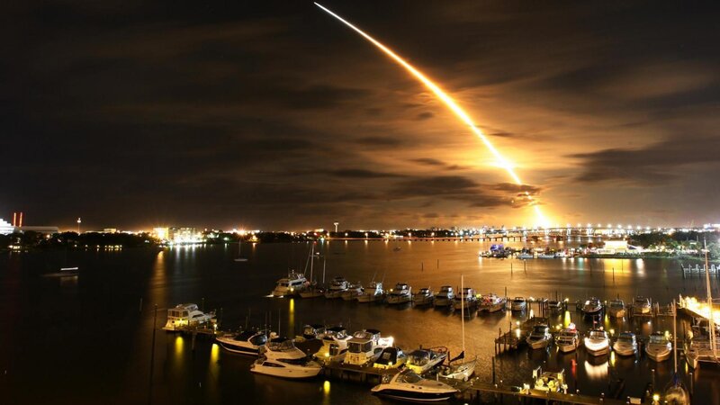 Rocket Launch over Harbor — Black
