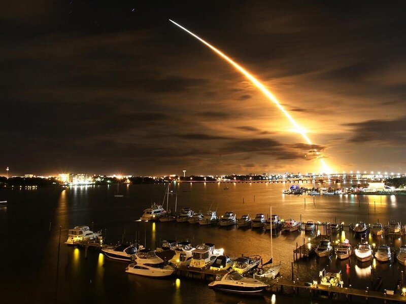 rocket launch over marina