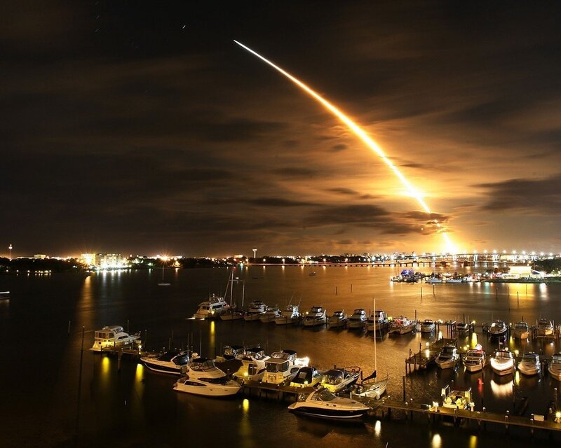 Rocket Launch over Marina — Black, Dramatic