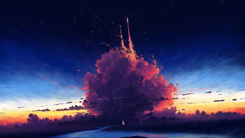Rocket Launch over Ocean — Blue