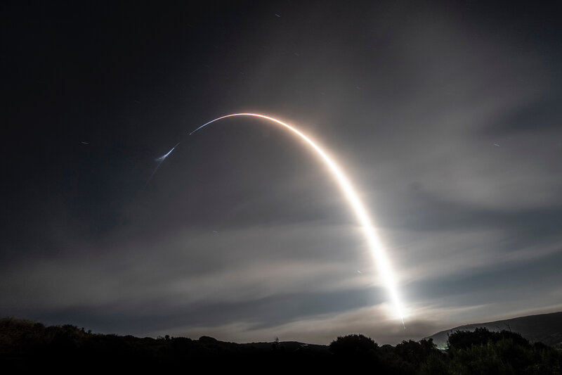 Rocket Launch Trail — Black, Dramatic, Night, Photograph, Sky, Clouds