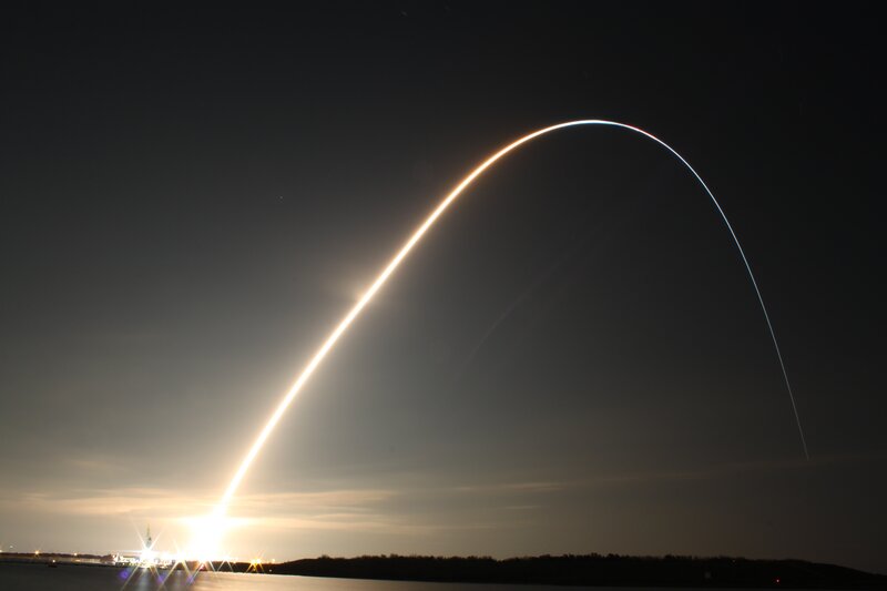 Rocket Launch Trail — Black, Dramatic, Night, Photograph, Sky, Light