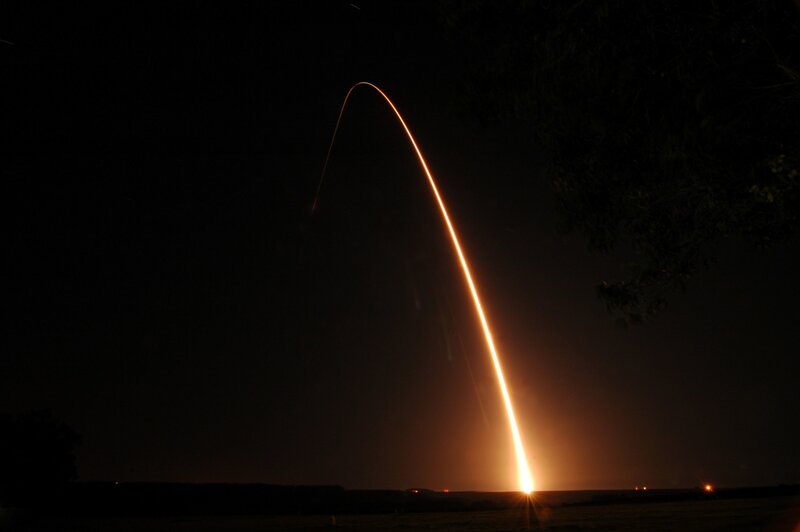 Rocket Launch Trail — Black, Dramatic, Night, Photograph, Sky