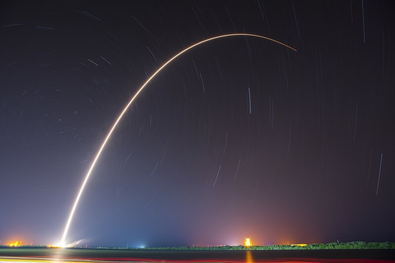 Rocket Launch Trail — Black, Dramatic, Night, Photograph, Stars