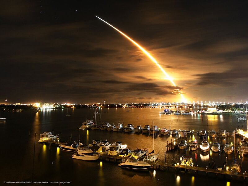 Rocket Launch Trail — Black, Dramatic, Night, Photograph