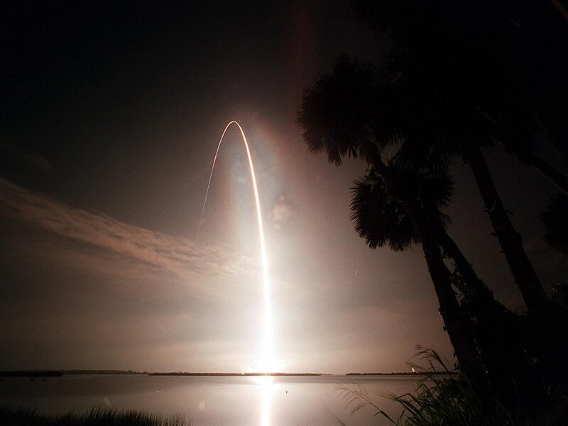 Rocket Launch Trajectory — Black, Dramatic