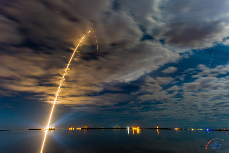Rocket Launch Trajectory — Blue, Dramatic, Night