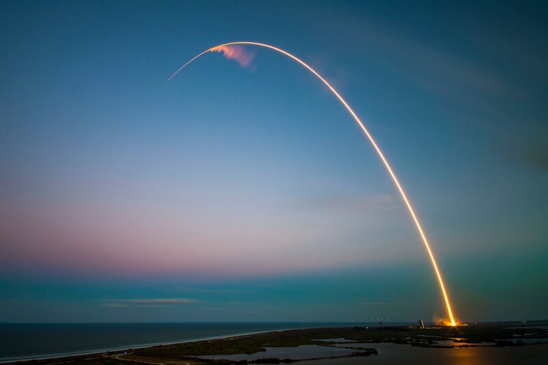 Rocket Launch Trajectory — Blue, Dramatic