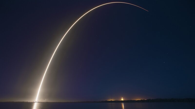 Rocket Launch Trajectory — Dark Blue