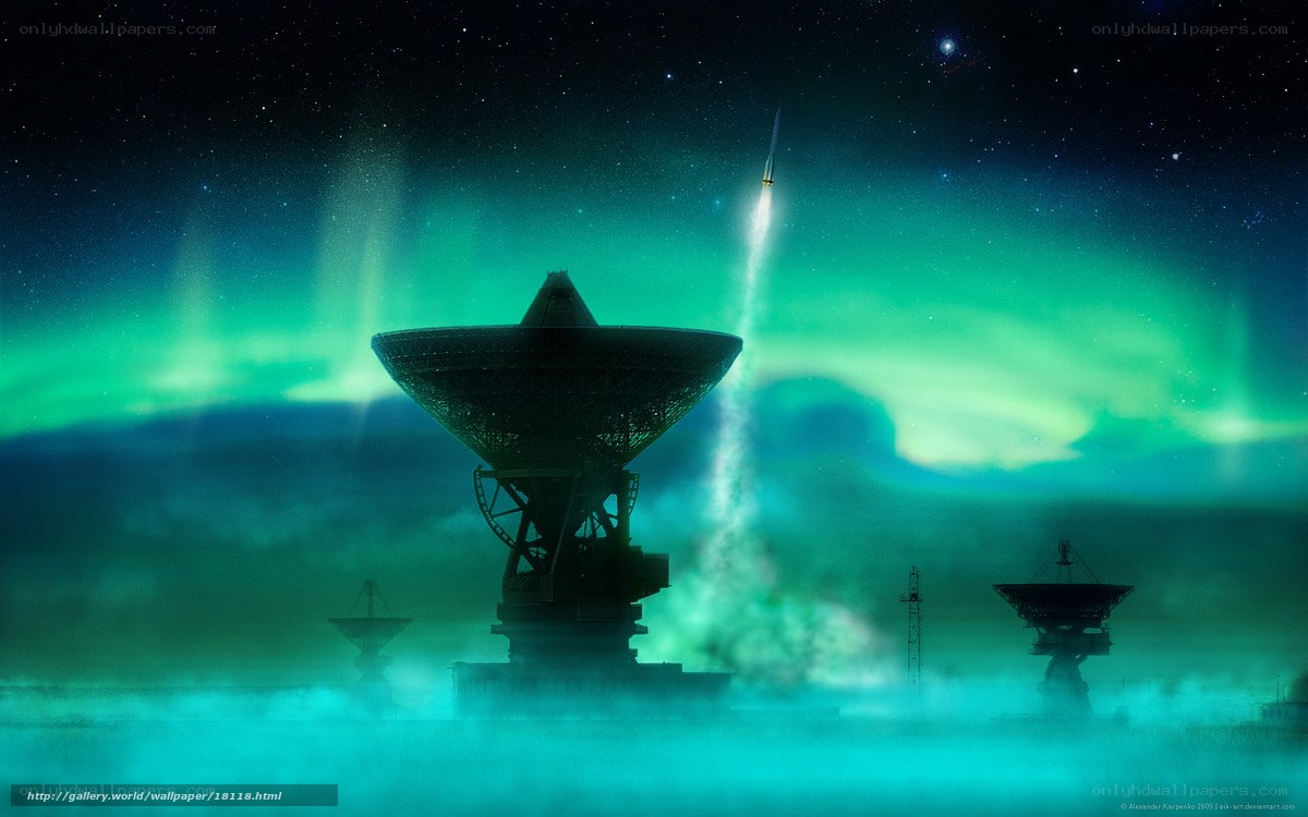 Rocket launch under aurora